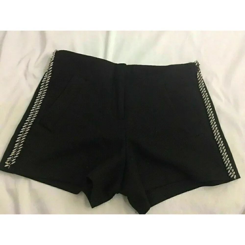 Zara Womens Black Metallic Silver Beaded High Waist Shorts Xs
